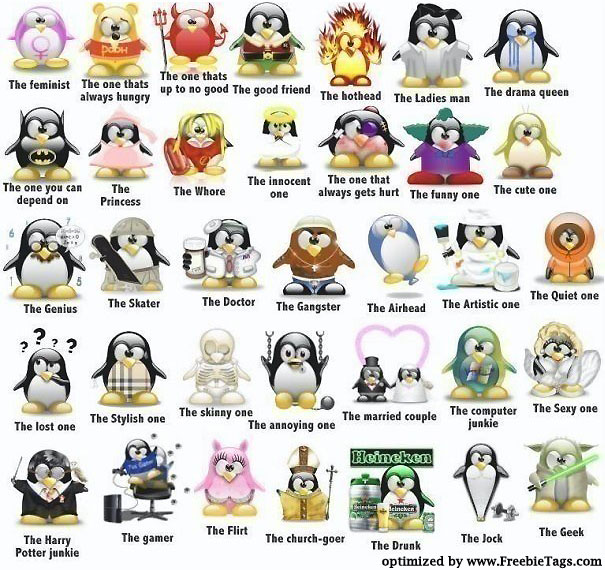 Tagging friends with cute penguin characters facebook tag